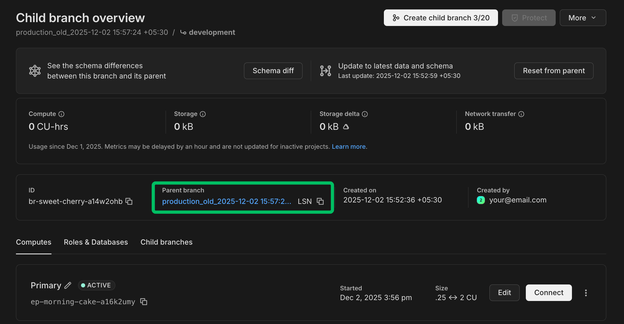 Backup branch created after restore