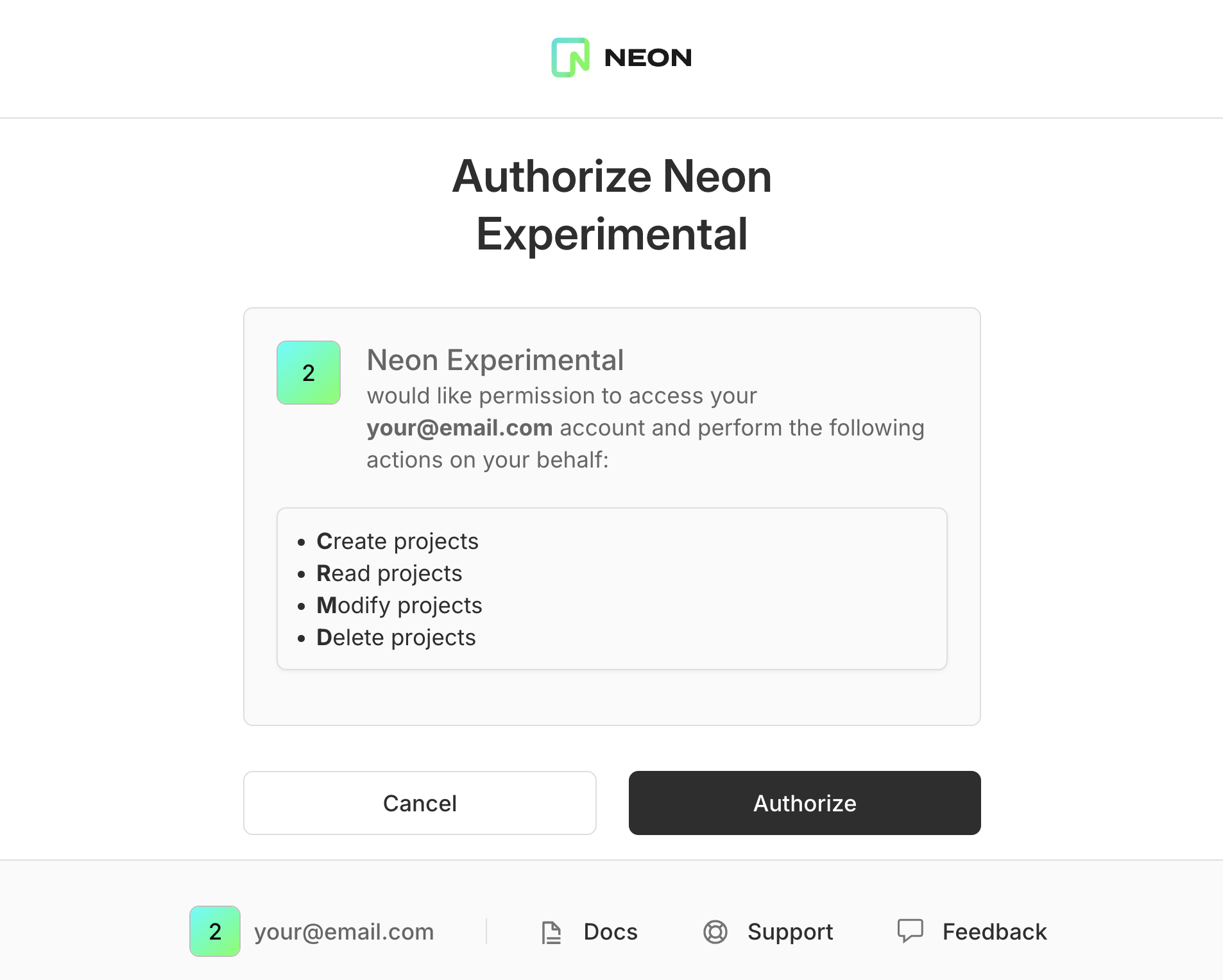 Neon OAuth consent screen